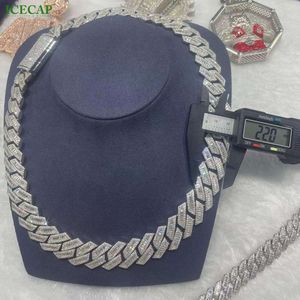 20 mm Hip Hop Fine Jewelry 925 Srebrny srebrny vvs moissanite Diamond lodowany kubańskie naszyjnik łańcuchowy dla mężczyzn