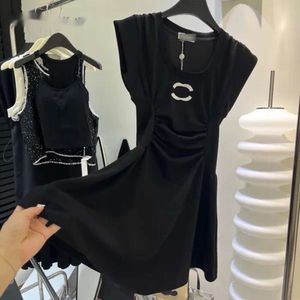 Designer canale femminile di seta ghiacciata abiti da maglieria da maglieria in moda vestito da donna a manica corta casual a maniche lunghe a maniche lunghe