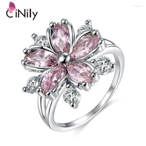 Cluster Rings CiNily Charm Pink Stone Zircon Silver Plated Women Gems Ring Jewelry Gift Bohemia Boho Female Size 6-10
