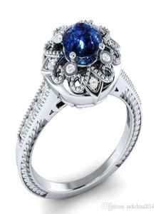 2018 New Arrival Original Desgin Vintage Fashion Jewelry 925 Silver Fill Round Shape Blue Sapphire CZ Dimaond Wedding Band Ring fo7556776