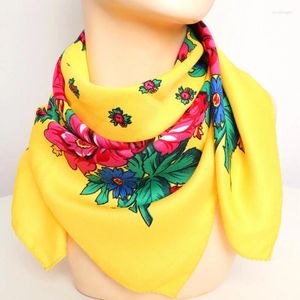 Scarves Women Square National Scarf 70 70cm Russian Retro Floral Print Head Bandana Foulard Femme Muslim Headwrap Babushka