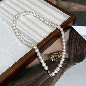Colar de pérolas da família Shi para mulheres versáteis de alta qualidade australiana branca verdadeira cadeia de colarinho de linho Zhuji jóias de luxo de primavera/verão