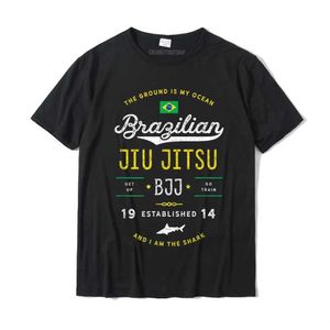Camisetas masculinas de tubarão oceano Jujutsu camisa bjj jujutsu presente recém-chegada camiseta de camisetas de algodão de algodão slim fit j240426