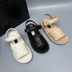 Designer New Arrival Womens Sandals Luxury Channel Shoes Slippers High Quality Leather Brand Styles Wedge Woman Summer Flat Best Casual Shoes Apricot