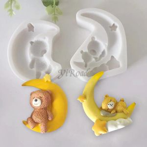 Moldes adormecidos lua urso de chocolate fondant silicone resina decorações