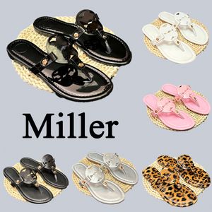 Tasarımcı Sandal İzleyiciler Sport Miller Metalik Yılan Deri Tasarımcı Slaytlar Kadın Beyaz Siyah Patent Sarı Pembe Gümüş Flip Flops Bayanlar Sandals