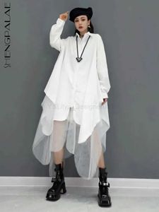 Urban Sexy Dresses SHENGPALAE Mesh Splicing Oversized Long Sle Dress Womens 2024 Spring Summer New Fashion Tide Solid Color Shirt Dresses 5R956 d240427