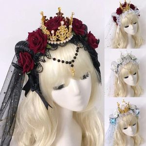 Hair Clips Sheep Horn Gothic Headband Steampunk Devil Horns Rose Flowers Lace & Tiara Decorations For Costume Party Po Props