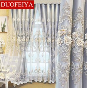 Koreańskie zasłony do salonu haftowane w stylu europejskim do jadalni do sypialni luksusowy tiul elegancki drzwi 2205172318771