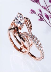 Eheringe Luxus weibliche geometrische Zirkon Big Ring Set süße Roségold -Farbe für Frauen Trendy Crystal Stone Engagement6297144