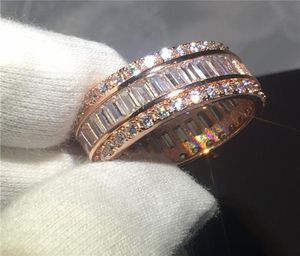 Romantisk ringinställning Princess Cut 5A Zircon Stone Rose Gold Filled Anniversary Wedding Band Rings for Women Men Bijoux8446080