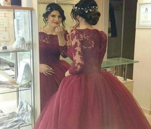 2016 Burgundy Balo Gown Gelinlik Yunan tarzı Romantik Prenses Elbise Dantelli Uzun Kollu Orta Doğu9828858