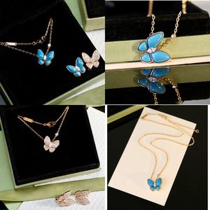 Smyckesdesigner Van Necklace Earring Set Gold Butterfly Pendant Diamond Brand Classic för Womens med Box Original Quality