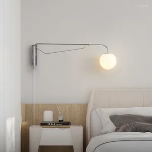 Wall Lamps Modern LED Rocker Bedroom Bedside Living Room Reading Light Scalable Milk White Glass Bubble Silver