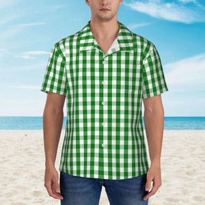 Herren lässige Hemden Weihnachten Gingham Beach Shirt Mann Green Scheck kariertes hawaiianischer Kurzarm Design Vintage Übergroße Blusen Geschenk