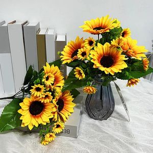 Dekorativa blommor konstgjorda solros realistiska sidenblomma arrangemang vas kransstillbehör lång stam brud bukett hembord