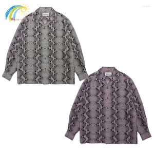 Men's Casual Shirts Summer Hawaiian Style Snake Patterned WACKO MARIA Long Sleeved Shirt Men Women Quality 1:1 Striped Top