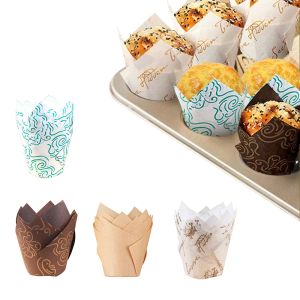 Formy 50pcs Tulip Baking Cups Muffin Cups Cupcake Liners Case Muffin Wkładki, skrzynki do pieczenia, papier do pieczenia do kawiarni