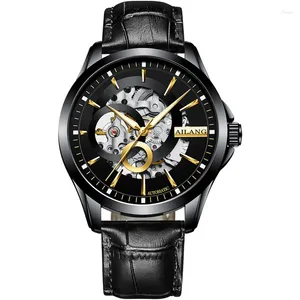 Нарученные часы Ailang Fashion Men Automatic Mechanical Watch Skelet Skelet Mens Mens Self Oind Watch Watches Кожаная лента Reloj Relogio