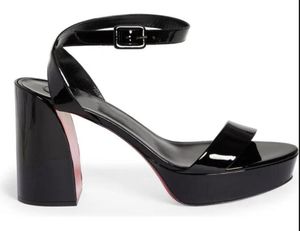 高級靴女性サンダルハイヒールMovida Sabina Ankle Strap Sandal 130mm Platform Sandals Black Nude Patent Leather W9366996