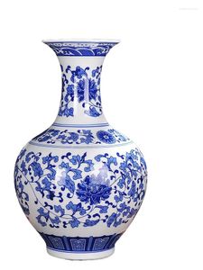 Vaser Jingdezhen keramisk vasdekoration veranda arrangemang blå och vita porslingåvor visar högklassig stor