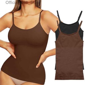 Dem0 kvinnors tankar Camis Scoop Neck Compression Cami Mage och midjekontroll Body Shapewear Camisole Summer Tops Black Naken Smooth Slimming Vest 3XL D240427