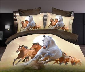 Springa hästar kvalitetskvalitet män sängkläder set sängkläder djur tryckt 4 datorer king size sängkläder uppsättningar täcke täcke lakan kudde7177717