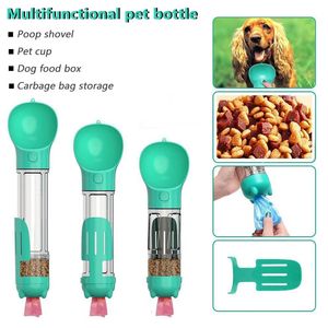 Multifunktionell hundvattenflaska utomhus bärbar matmatare Drink Bowp Poop Dispenser Dog Cup 3 i 1Design Pet Travel Supplies 240416