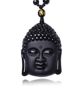 Unik naturlig svart obsidian snidad Buddha Blessing Halsband för män Kvinnor Lucky Amulet Buddha Pendant Halsband Luck Craft Gift9386754