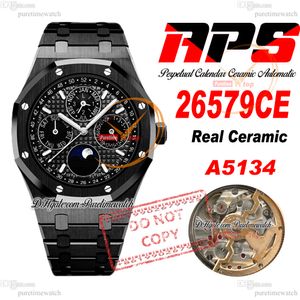 26579ce Perpetual Calendar A5134 Automatisk herrklocka APSF V2 41mm Gray Checkered Stick Dial Moon Fas Black Ceramic Case and Armband Super Edition Puretime CHS