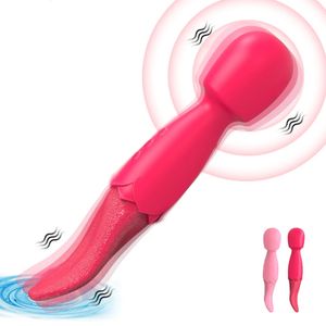 Podwójna głowa wibrująca żeńska orgazm łechtaczka masturbator av Stick ładowalny silikonowy silikon dla dorosłych seks zabawkowy Język Licking Massager 240412