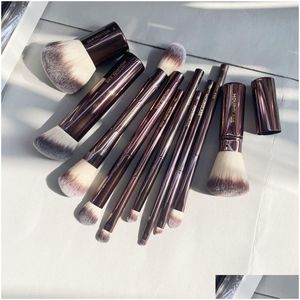 Make-up-Bürsten Sandglas-Set 10pcs Kosmetische Pinsel für Gesicht Pulver B Lidschattenfalte Concealer Brow Liner Smudger Dark-Bronze Metal H Dhwtj