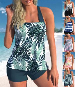 Set High Quality Design Sexy Women's Bikini Pool Swimsuit Retro Fresh Leaf Print Hanging Neck Strap Swimsuit S6XL