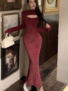 Casual Dresses Sexy Long For Women O-Neck Hollow Out Backless Lace Up Bodycon Mermaid Autumn Spring Evening Party Prom Robe Vestidos