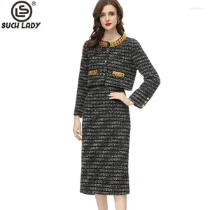 Work Dresses Women's Runway Designer Two Piece Dress O Neck Long Sleeves Short Blouse With Pencil Skirt Twinset Sets