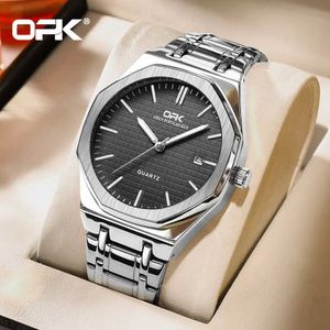 Wristwatches Opk brand mens simple and fashionable waterproof luminous stainless steel strap Q240426