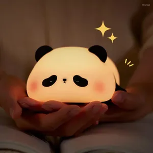 Nattlampor baby rum dekor ljus bedårande panda med timer berörkontroll dimbar silikon dekorativ lampa för säng barnkammare
