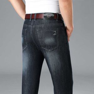 Mäns jeans Vår/sommar Nya män jeans Business Middle Aged Casual Elastic Jeans Slim Fit Straight Leg Men's Pants Plus Size Pants