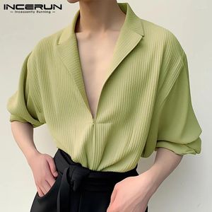 Camisas casuais masculinas Incerun Tops 2024 estilo coreano Bonito sólido textura simples streetwear macho de lapela de manga longa S-5xl
