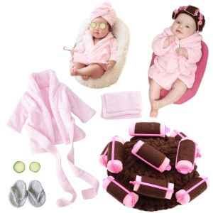 Fotografi babyfotografering tillbehör badrock headwrap plysch badrock handduk spädbarn kostym fotostudio posera kostym nyfödda dusch