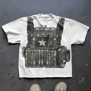 Retro Big Bulletprosion Vest Graphic T Рубашки Печать негабаритная готическая уличная одежда Harajuku Graphic Y2K Tops Goth Men Одежда 240425