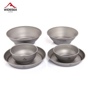 Cookware Widesea Camping Ultralight Titanium Bowl Plate Pan Tableware Set Multi Size Salad BBQ Dish Outdoor Dinner Travel Cookware Cup