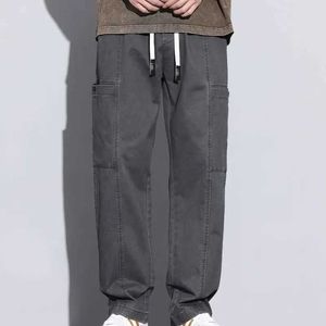 Men's Pants Elegant and fashionable Harajuku slim fitting Ropa Hombre loose casual pants with sport matching solid pockets and straight TrousersL2404