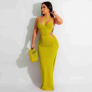 Basic Casual Dresses Designer Dress Sexy Women's Neck Hanging Waist Suspending Strap Knitted Dress with Open Back Beach Knitted Long Dress