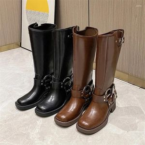 Botlar Vintage Kısa Süvari Kovboy Boot Kalın Topuk Kollu Kare Kafa Punk Stil Kadınlar Moda ve İnce