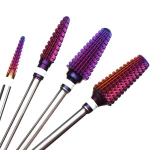 Bits Purple Pro Carbide Tungsten 5 in 1 Nail Drill Bit Tapered Shape Straight Cut Drill Bit for Acrylic Nail Gel