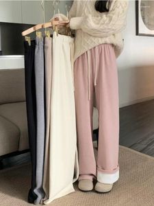 Spodnie damskie 5 colors 2024 jesień zima w stylu koreański wysoki elastyczne talia długie spodnie Kobieta swobodne grube ciepło (JA287)
