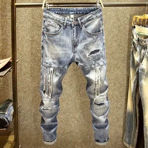 Мужские джинсы 2023 Весна/лето новая мужская классическая модная тенденция слез. Случайные эластичные удобные высококачественные брюки 28-36 Q240427