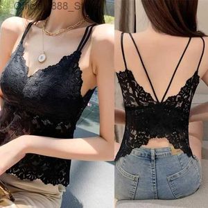 J0O9 Women's Tanks Camis Plus Butterfly Lace Women Embroidery Bralettes Hollow Cross Bow Wireless Underwear Sexy Vest Lingerie Fe Bra Pads Tube Tops d240427