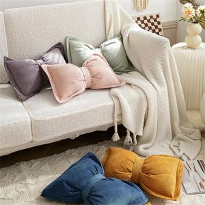 Pillow Cotton Corduroy Bow Tie Soft Sofa Solid Color Stuffed Throw Home Decoration Office Chair Waist Rest